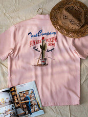 サボテン刺繍入り野球柄ハワイアンシャツ細部図