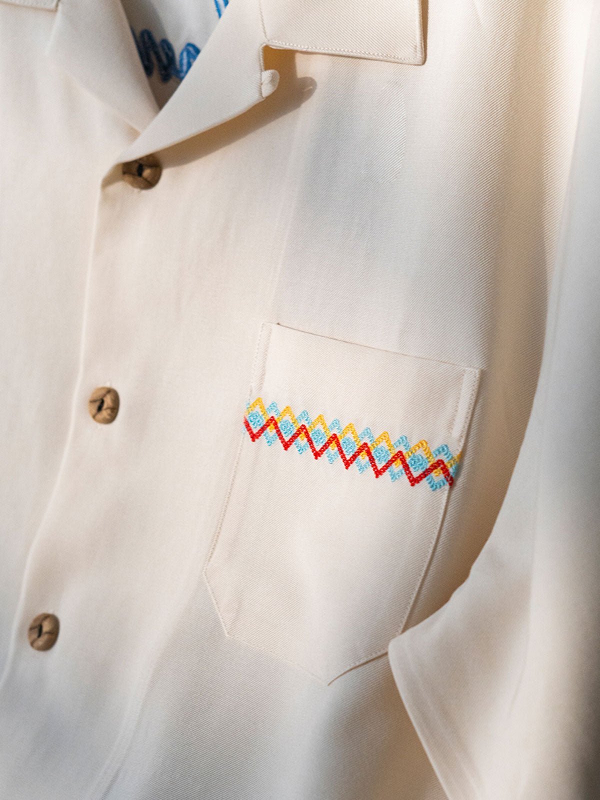 サボテン刺繍入り野球柄ハワイアンシャツ細部図