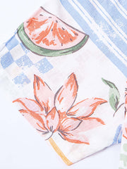 製品画像: アイランド柄&フルーツ柄コットンリネンキューバカラーシャツ
詳細画像: オイルペイント風プリント柄と生地のディテール