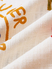 製品画像: アイランド柄&フルーツ柄コットンリネンキューバカラーシャツ
詳細画像: オイルペイント風プリント柄と生地のディテール