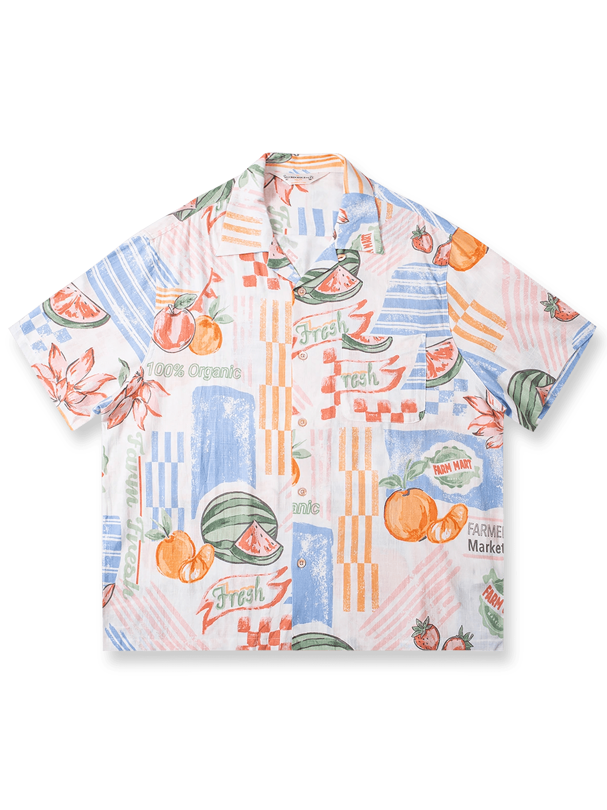 製品画像: アイランド柄&フルーツ柄コットンリネンキューバカラーシャツ