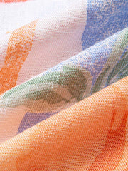 製品画像: アイランド柄&フルーツ柄コットンリネンキューバカラーシャツ
詳細画像: オイルペイント風プリント柄と生地のディテール