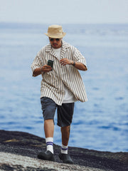 オープンカラー ストライプ柄 半袖シャツ