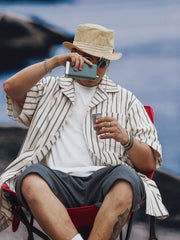 オープンカラー ストライプ柄 半袖シャツ