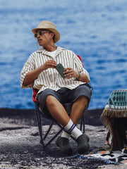 オープンカラー ストライプ柄 半袖シャツ