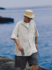 オープンカラー ストライプ柄 半袖シャツ