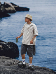 オープンカラー ストライプ柄 半袖シャツ