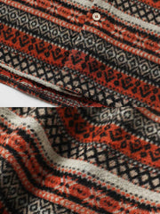 民族調 ボーダージャガード織り ツイード 長袖シャツ