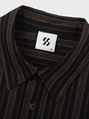 ブラック×ブラウン ストライプ柄 長袖シャツ