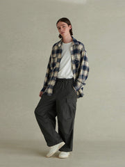 ブルー×ベージュ 天竺綿 チェック柄 シャツ