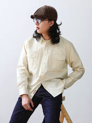 ヘビーウェイト 純綿 アコーディオン ポケットシャツ