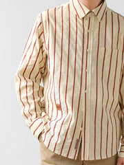コットン 刺繍入り ストライプシャツ