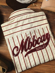 コットン 刺繍入り ストライプシャツ