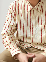コットン 刺繍入り ストライプシャツ