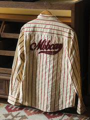 コットン 刺繍入り ストライプシャツ