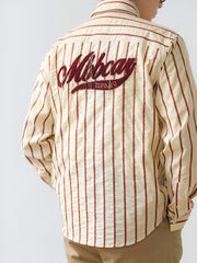 コットン 刺繍入り ストライプシャツ