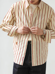 コットン 刺繍入り ストライプシャツ