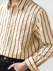 コットン 刺繍入り ストライプシャツ