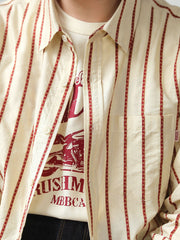 コットン 刺繍入り ストライプシャツ