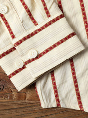 コットン 刺繍入り ストライプシャツ