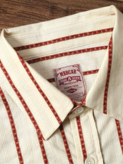 コットン 刺繍入り ストライプシャツ