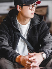 フード付き パッチワーク フリース裏地 中綿ジャケット