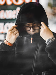 フード付き パッチワーク フリース裏地 中綿ジャケット