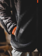 フード付き パッチワーク フリース裏地 中綿ジャケット