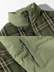 パッチワーク チェック柄 立襟 中綿ジャケット