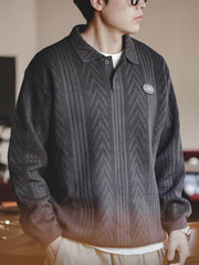 プレッピースタイル ジャカード ニット ポロシャツ