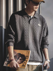 プレッピースタイル ジャカード ニット ポロシャツ
