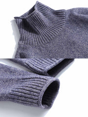 肘パッチ ハイネックセーター