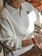 プレッピースタイル ジャカード ニット ポロシャツ