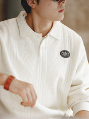 プレッピースタイル ジャカード ニット ポロシャツ