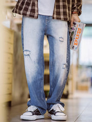 ダメージ加工 ストレートデニムパンツ