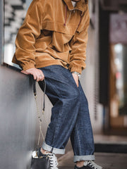 ウォッシュ加工 赤耳 ワイド デニムパンツ