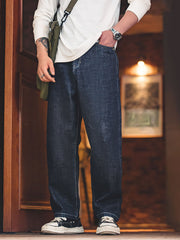 ウォッシュ加工 赤耳 ワイド デニムパンツ