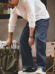 ウォッシュ加工 赤耳 ワイド デニムパンツ