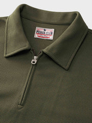 ワッフル ハーフジップ ポロシャツ