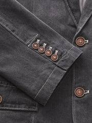 裏花葉柄 デニムブレザージャケット