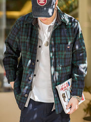 ウール混 ブルーグリーン チェック シャツ