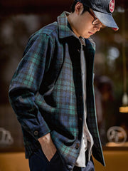 ウール混 ブルーグリーン チェック シャツ