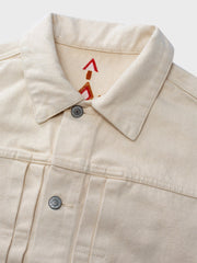 二重プリーツ 白いデニムジャケット