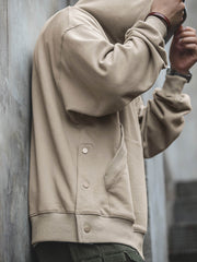 裾ボタンデザイン フード付きスウェット