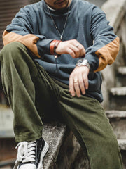 コントラストカラー フリースパッチワークスウェット