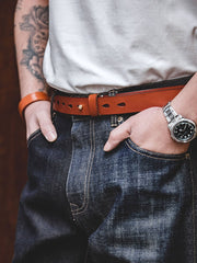 黄銅バックル なめし牛革ベルト