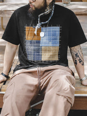 不規則な四角 パッチワーク Tシャツ