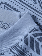 エスニック調 幾何学総柄 丸襟Tシャツ