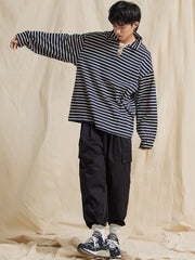 エルボーパッチ ストライプ柄 長袖Tシャツ