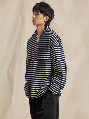 エルボーパッチ ストライプ柄 長袖Tシャツ